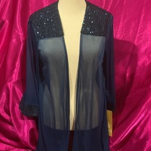 Laura Petites size 6 long sl.navy blue sheer overtop. Sequin shoulders/c…